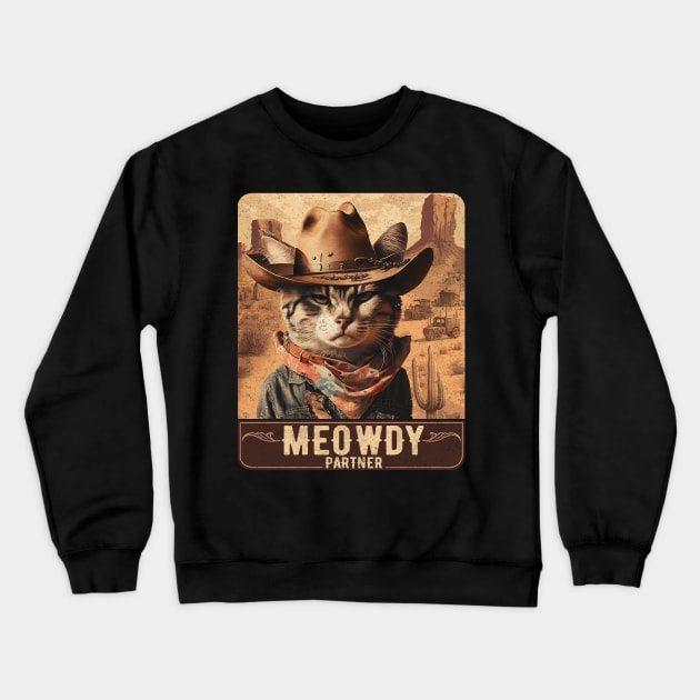 Meowdy Partner Country Music Meowdy Funny Music Cat Cowboy Hat Crewneck Sweatshirt by Lisa L. R. Lyons